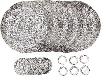 Penguin Home Handcrafted Glass Beaded Placemats Coasters Napkin Rings Set 18