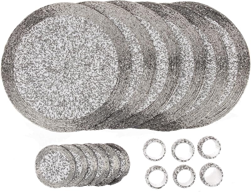 Penguin Home Handcrafted Glass Beaded Placemats Coasters Napkin Rings Set 18