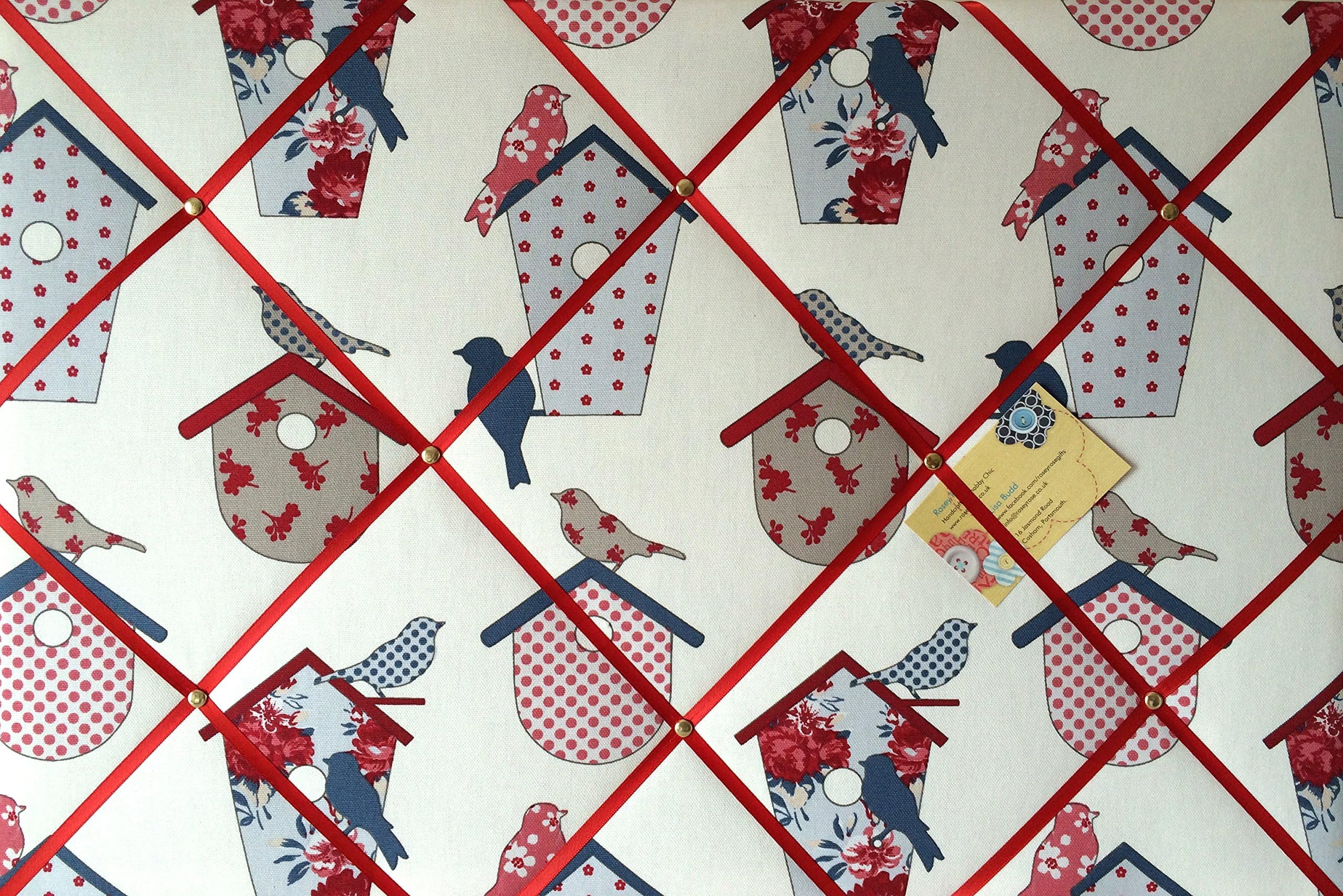 Rosey Rose Large 60x40cm Ashley Wilde Thornbury Seaside Blue Bird Hand Crafted Fabric Notice/Pin/Memo/Memory Board