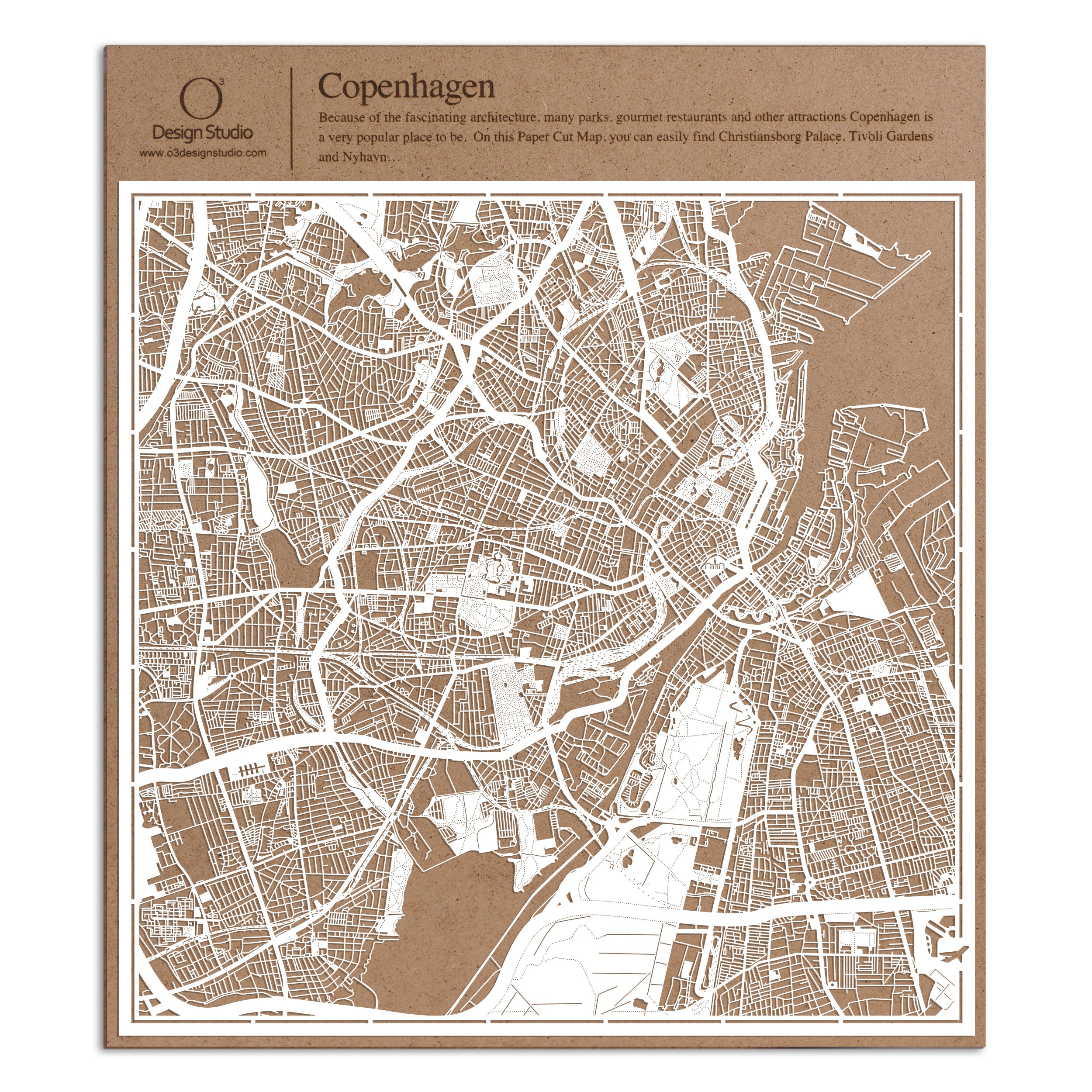 Copenhagen Paper Cut Map White 12×12 inches Paper Art — image 1