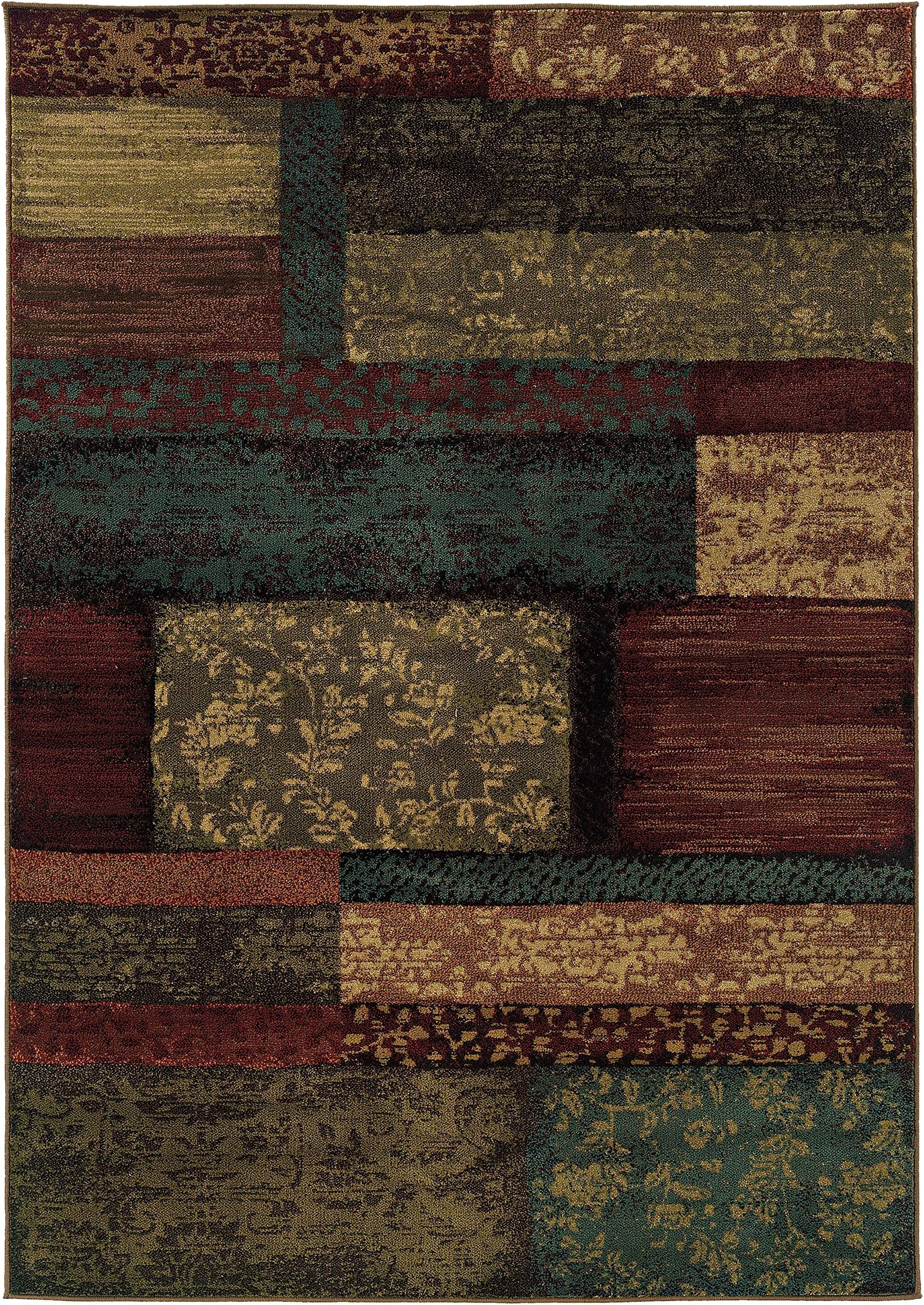Style Haven Everleigh Block Impressions Brown/Teal Area Rug 7'10" x 10' 8' x 10' Accent, Indoor Living Room, Bedroom, Dining Room