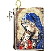 Intercession Hand-Woven, Lined Madonna and Child Rosary Pouch, Made in Turkey with Premium Metallic Thread (Red - Large)