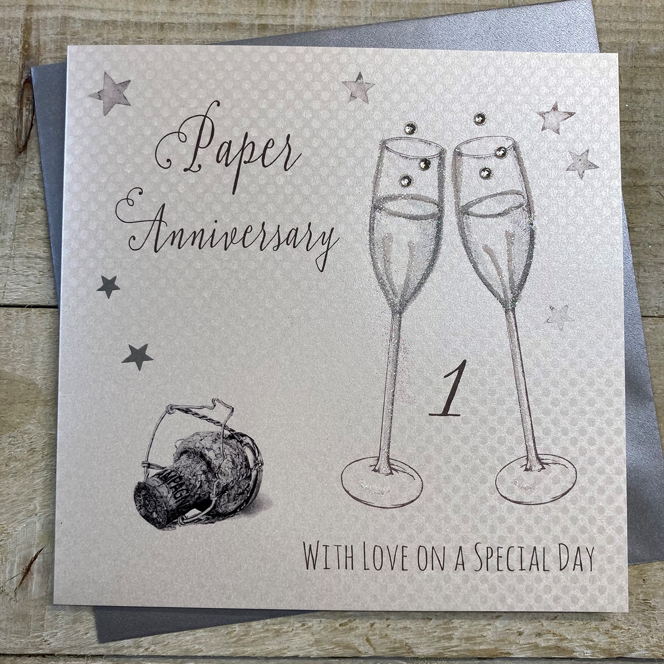 White Cotton Cards "Paper Anniversary With Love On Your Special Day Handmade 1st Anniversary Card, WA1