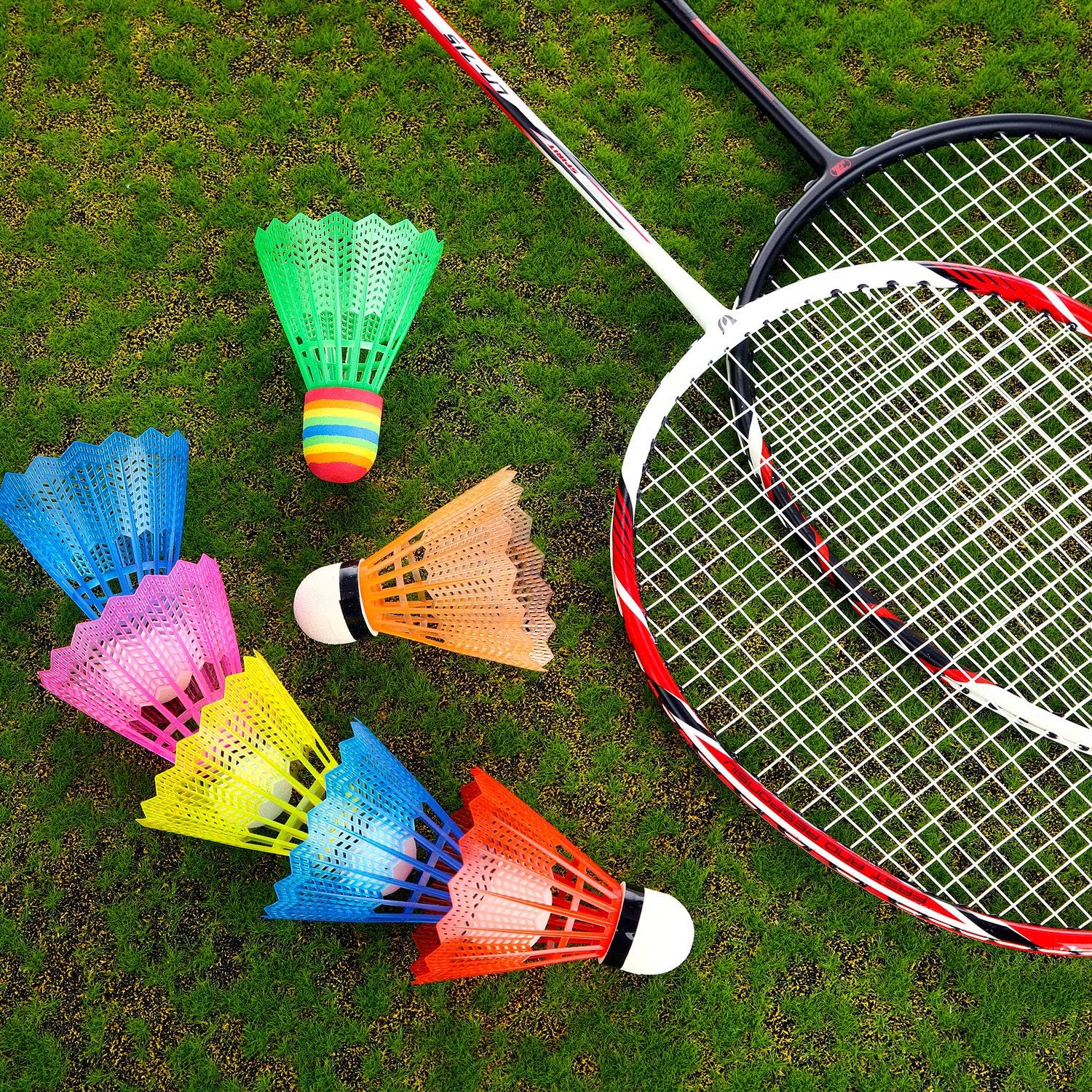 12 Pieces Nylon Feather Shuttlecocks Sports Shuttlecocks Training Badminton Birdies Balls with Storage Box for Ball Training Exercise Gym Fitness Game (Multi-Color) : Sports & Outdoors