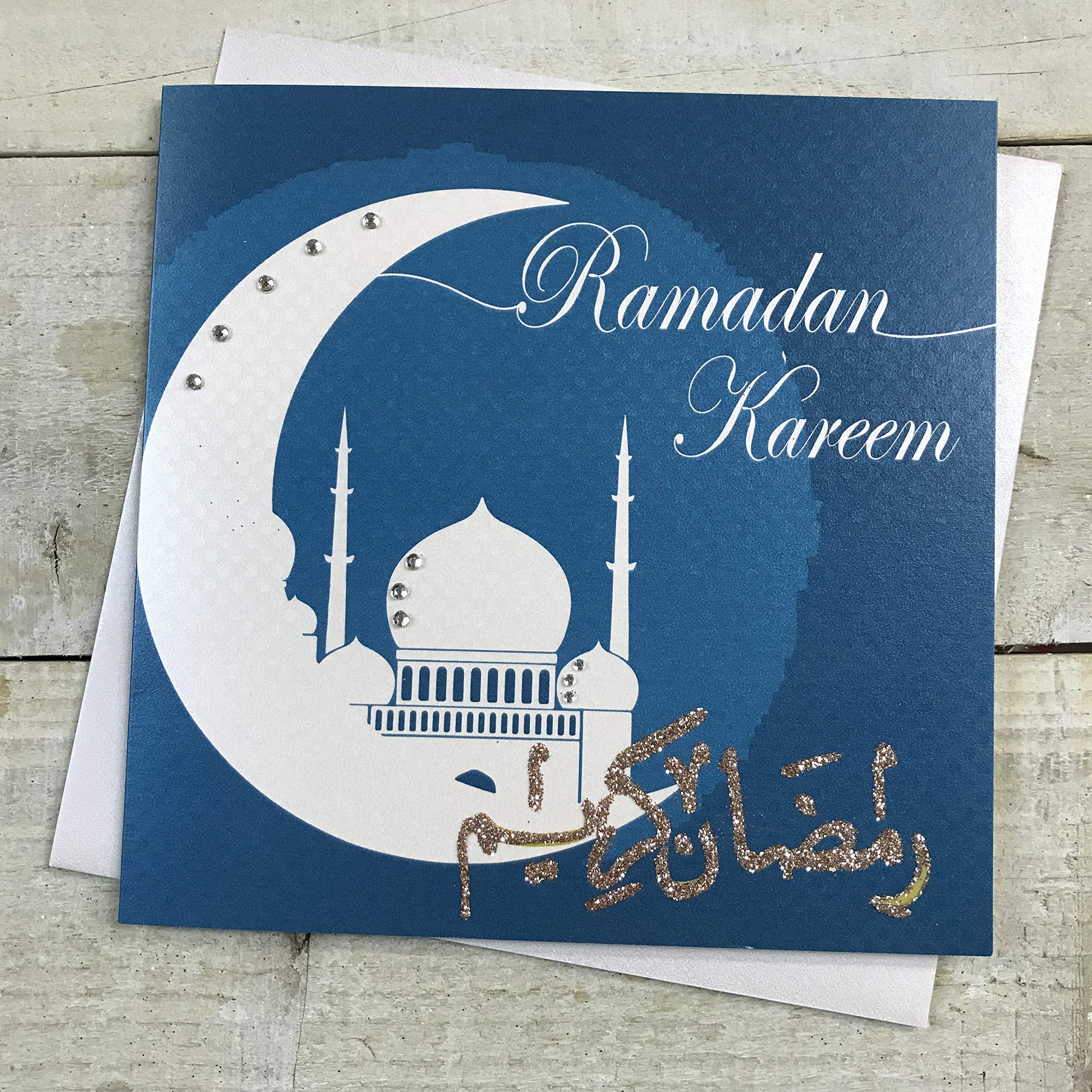 white cotton cards Ramadan Kareem Handmade Islamic Celebration Card, R3