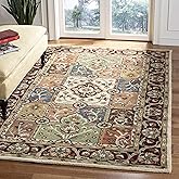SAFAVIEH Heritage Collection Area Rug - 6' Square, Multi & Red, Handmade Traditional Oriental Wool, Ideal for High Traffic Ar