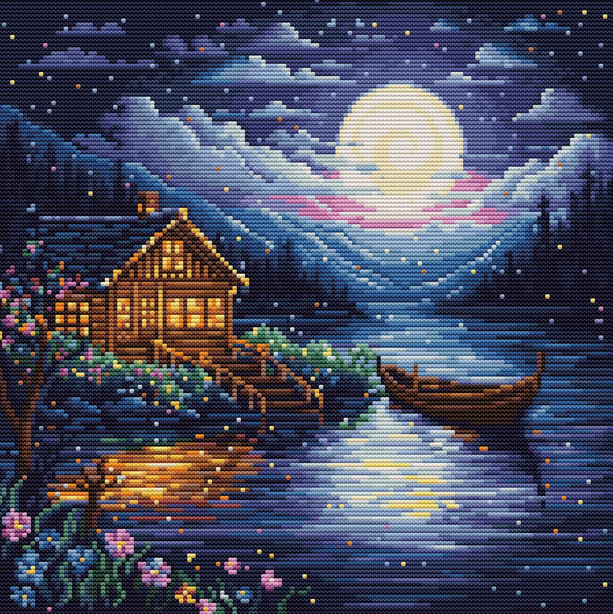 Luca-S Cross Stitch Kit Spring Night, B701, Counted Cross Stitch Kit for Adults, Needlecraft and Embroidery Kit