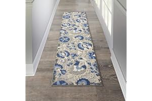 Nourison Aloha Indoor/Outdoor Natural/Blue 2' x 6' Area Rug, Easy Cleaning, Non Shedding, Bed Room, Living Room, Dining Room, Backyard, Deck, Patio (2x6)