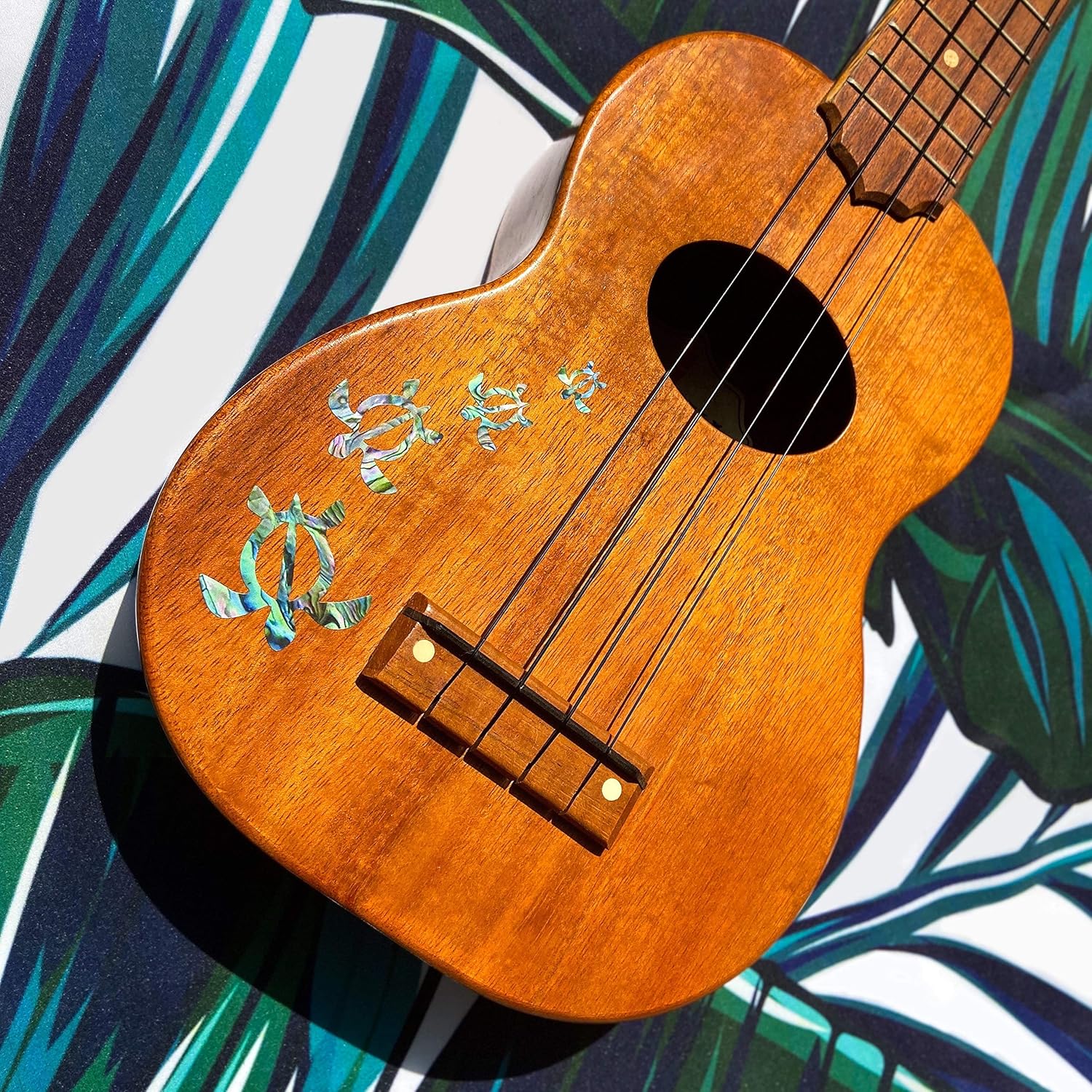Inlay Stickers for Ukuleles - Honu Family & Tropical Monstera Leaves - Abalone Blue, UK-273HF-BL-AZ - Image 4