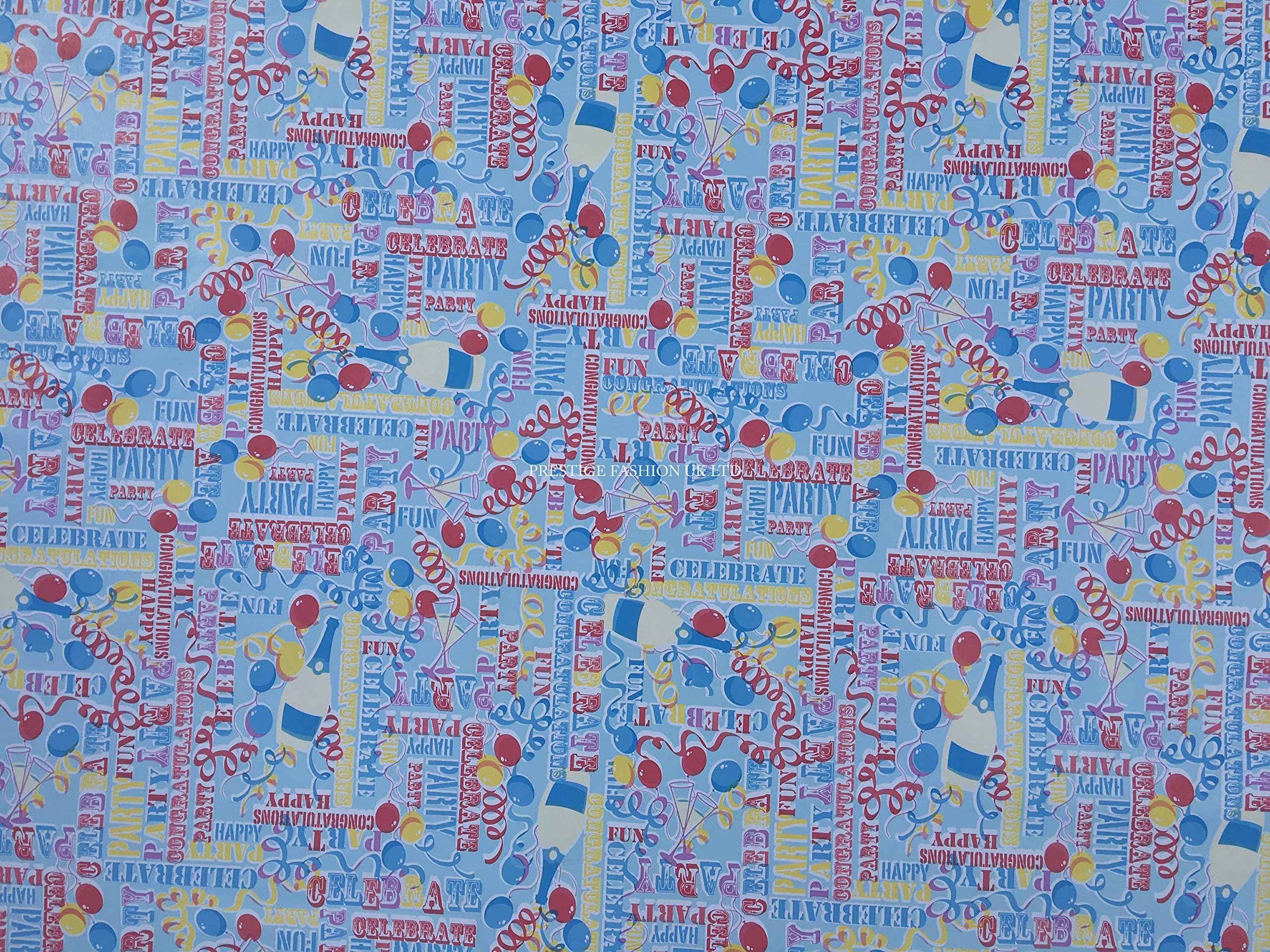 PRESTIGE FABRICS Blue oilcloth boys Happy Birthday Party deco balloons Kitchen table cover PVC fabric Oilcloth Vinyl Wipe clean Tablecloth - PER METRE