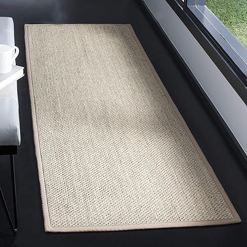 Safavieh Natural Fiber Collection NF143B Border Sisal Runner, 2'6" x 8' , Marble / Linen