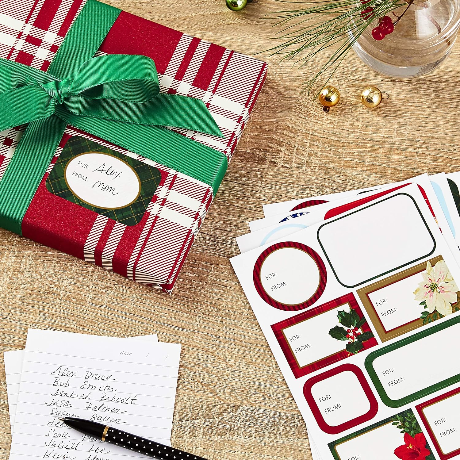 Hallmark Holiday Gift Tag Stickers (80 Labels, Rustic Reindeer, Mittens, Plaid) Classic Christmas: Kitchen & Dining