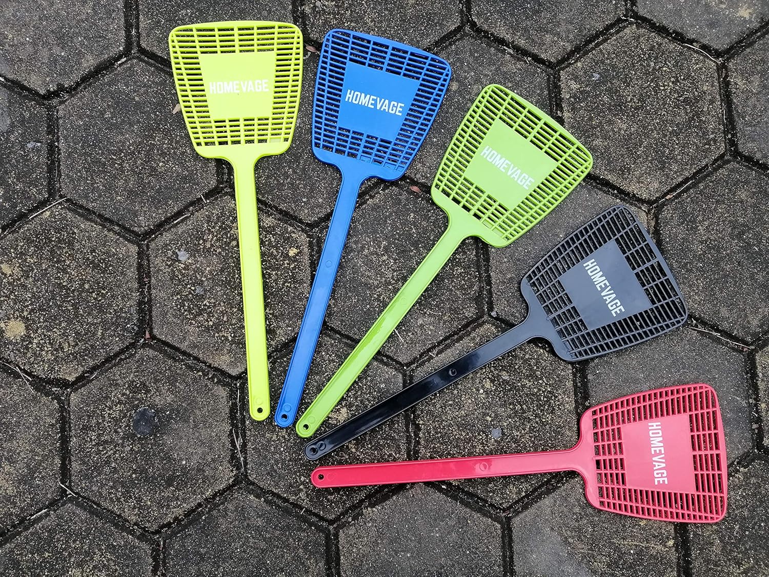 HOMEVAGE Fly Swatter Heavy Duty, Strong Flexible Manual Swat Set, Long Handle, Weight Up to 1.1 OZs/One - PE Material, Durable - Best Insects, Bugs, Spiders, Fly Killer for Outdoor and Indoor, 5 Pack: Garden & Outdoor