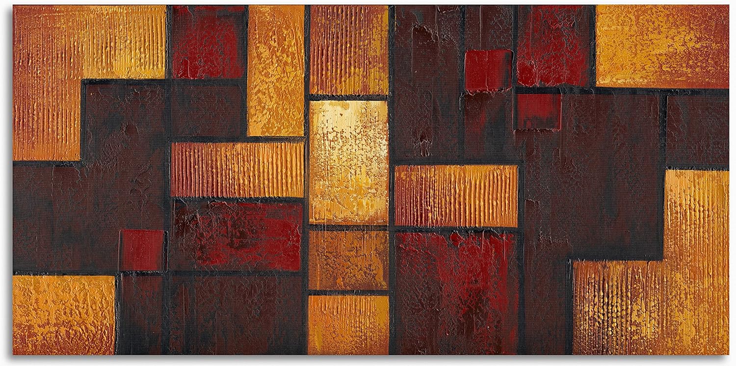 Paintings - Square Wall Art Abstract Coffee Brown Yellow Brownish Red Canvas Wall Decoration Hand Painted Heavy Textured Painting Pictures For Living Room Bedroom Framed Ready to Hang