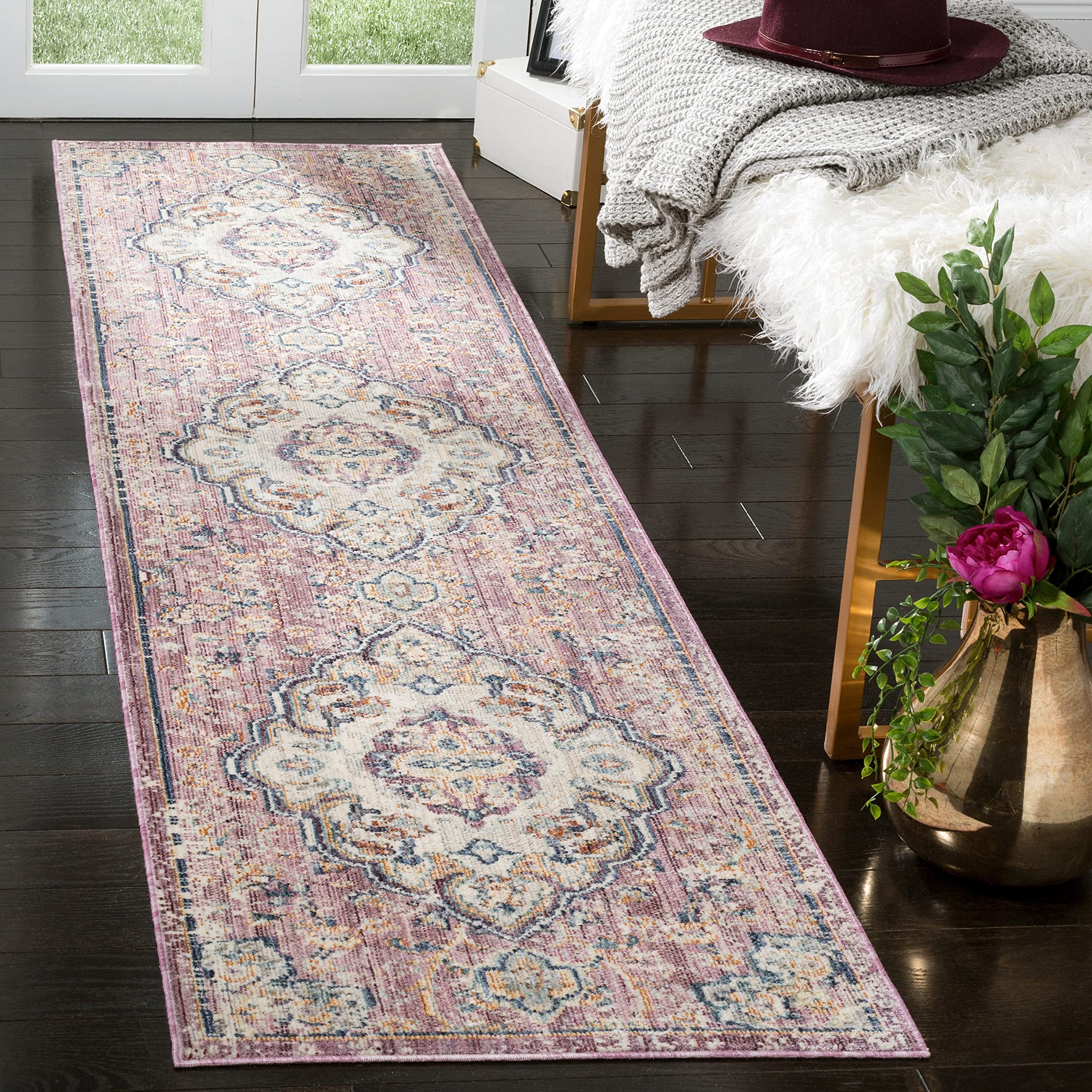 Safavieh Traditional Indoor Woven Runner Area Rug, Illusion Collection, ILL711, in Cream / Rose, 69 X 244 cm for Living Room, Bedroom or Any Indoor Space
