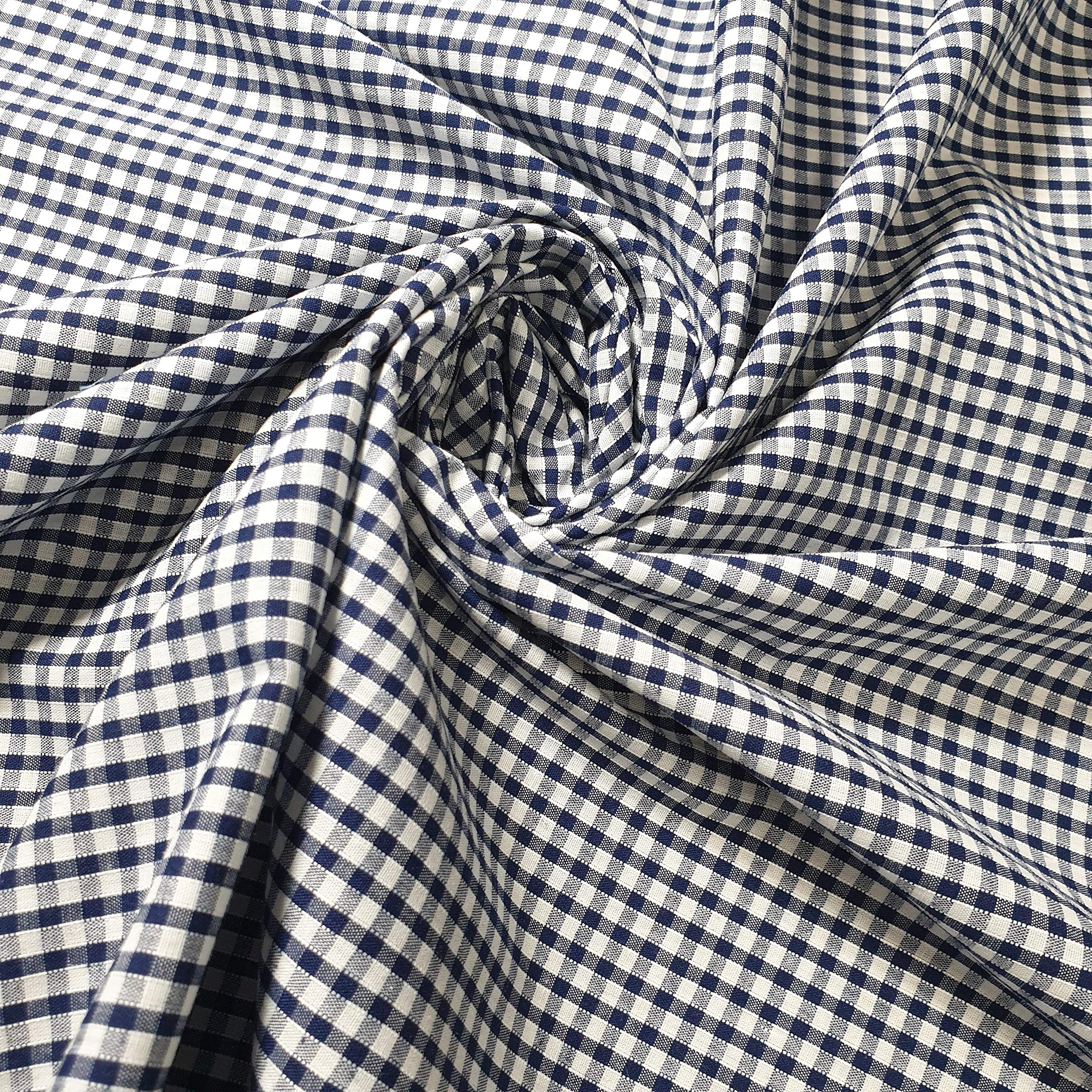 Textile Station Gingham Polycotton Fabric 1/8" Check Sewing Dressmaking Curtains 112CM Available in 15 Colours (Navy Blue, 5 Meter)