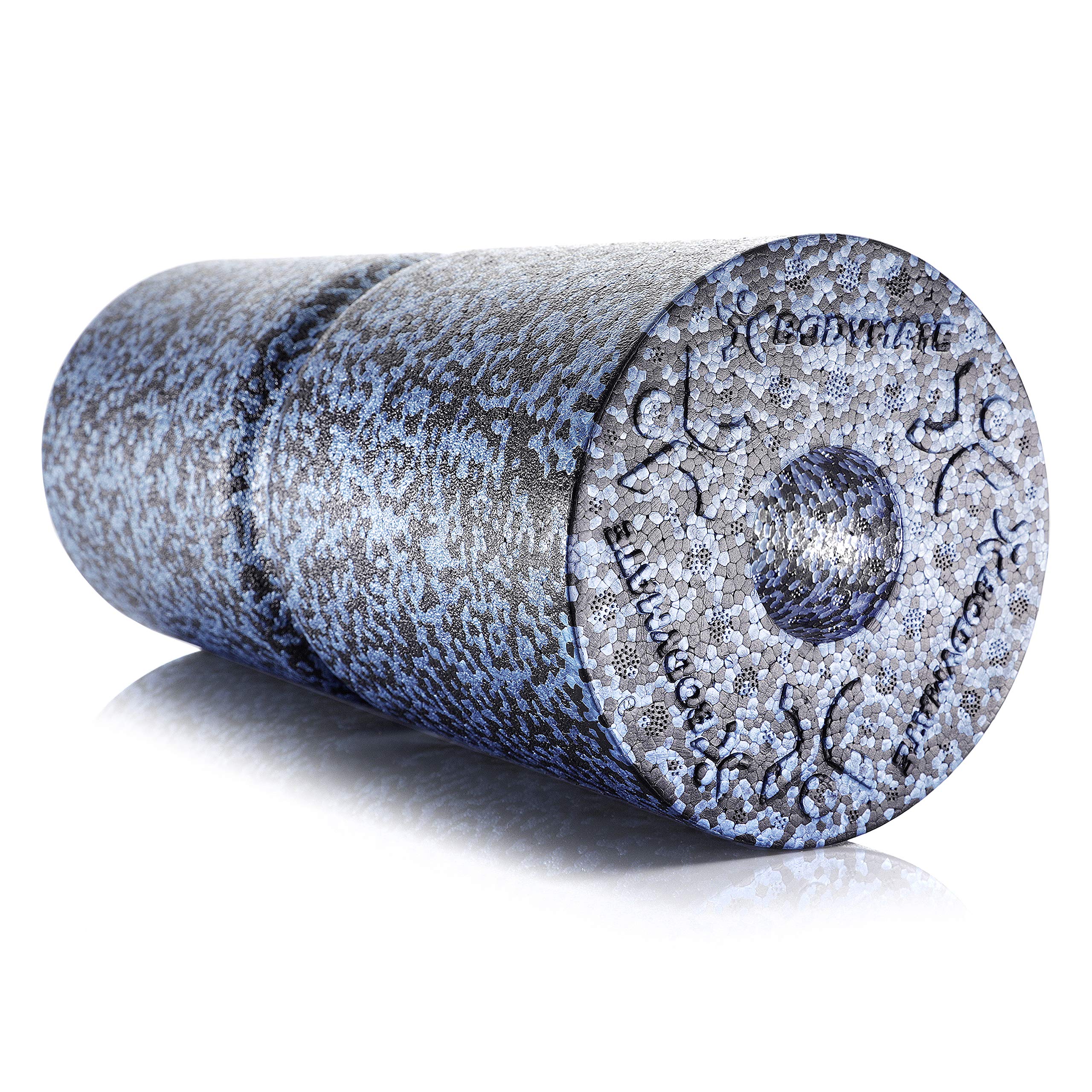 BODYMATE extra-hard 35cm long grey-blue/black smooth foam roller for spine relief, with free E-BOOK