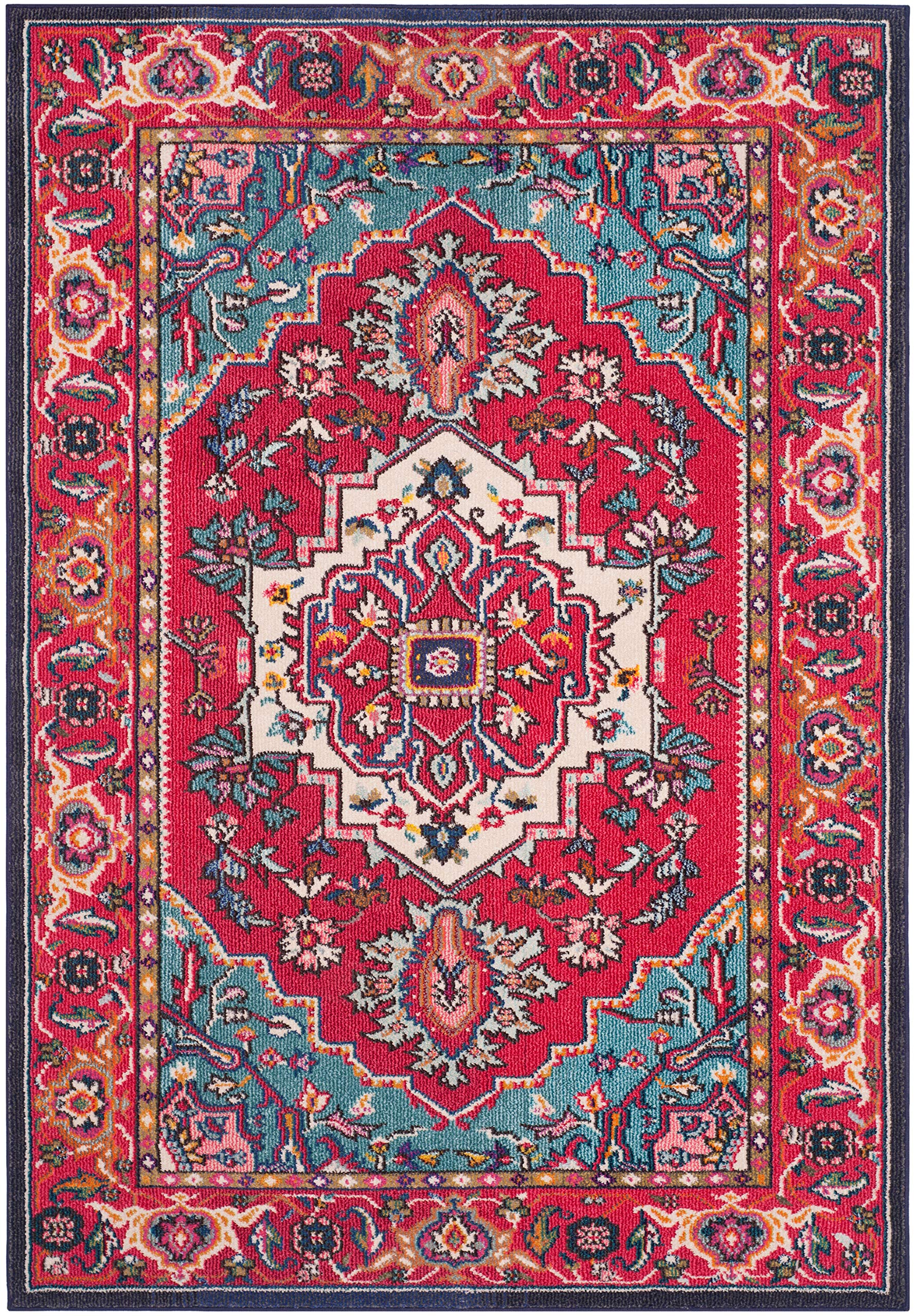 Safavieh Monaco Collection Boho Rug for Living Room Dining Room Bedroom Short Pile Red and Turquoise 24 x 36 Inch