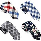 ZENXUS Cotton Skinny Tie for Men, Slim Neckties Plaid and Striped