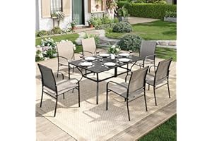 MIXPATIO Patio Table and Chairs Set, Patio Dining Set for 6 with Brown Chairs and Metal Rectangular Table for Deck Backyard Lawn Poolside