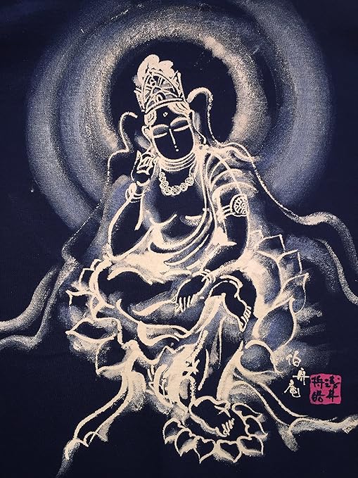 弥勒菩薩 Tシャツ 白黒 半袖 和柄 仏画 日本画 手描き 墨絵 伯舟庵 Tシャツ カットソー 通販 Amazon