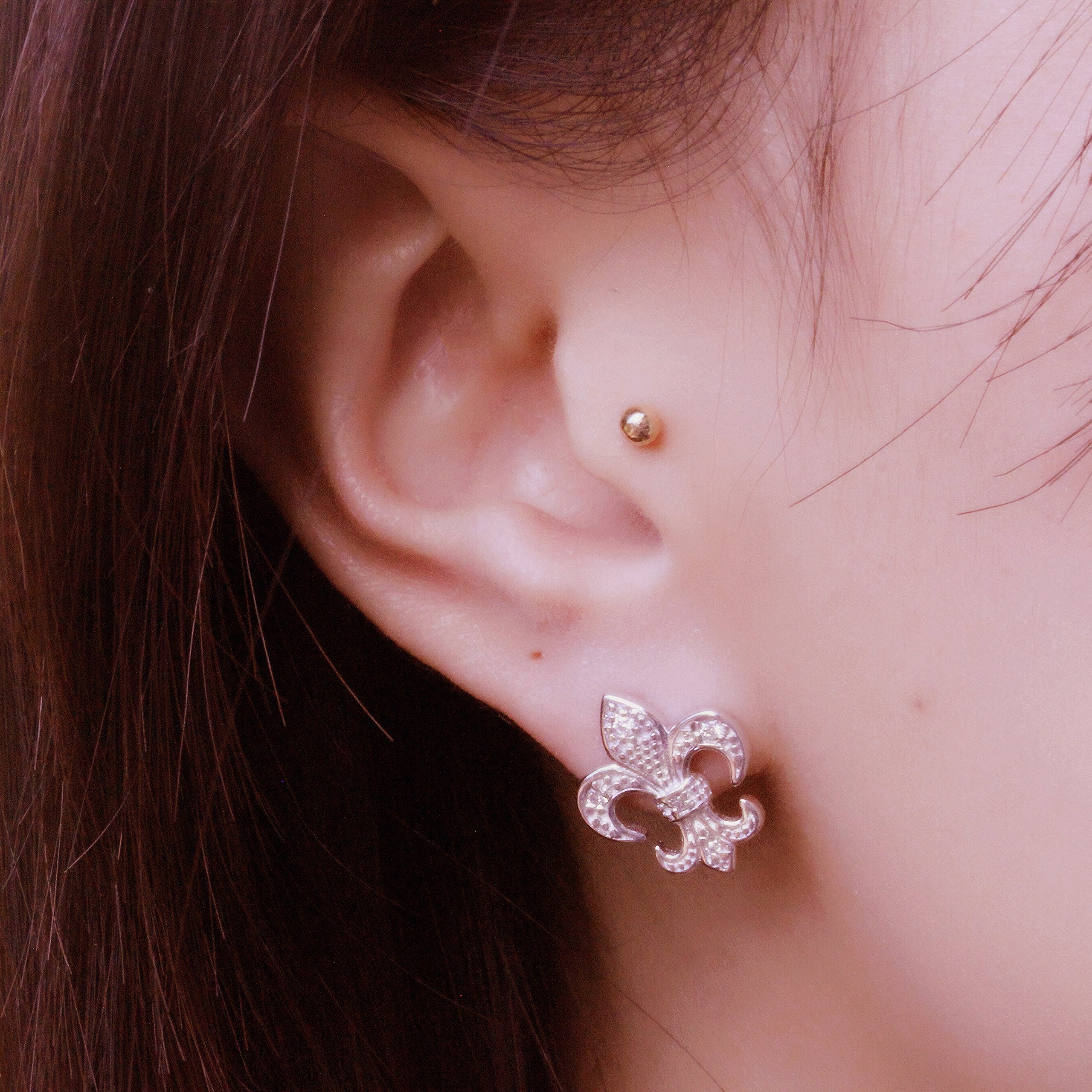 Spoil Cupid Rhodium Plated Sterling Silver Cubic Zirconia the Fleur De Lis Lily Flower Stud Earrings