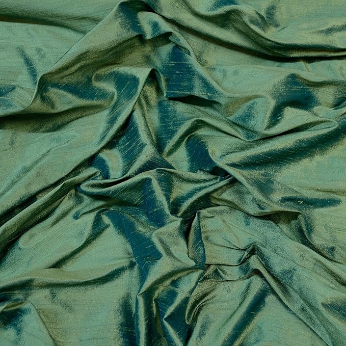 Iridescent Jade Green Dupioni Silk, 100 Silk Fabric, by