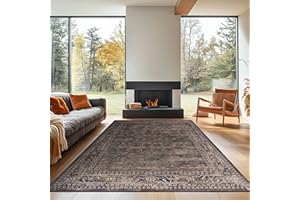 6x9 ft Boho Area Rug – Machine Washable Indoor Carpet with Non-Slip Backing, Low Pile Rug for Bedroom, Living Room or Dining 