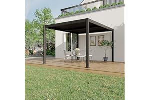 PEAKPURSUIT 10X12 FT Pergola with Independent Adjustable Rainproof Roof, Outdoor Aluminum Louvered Pergola with Adjustable Top for Deck Garden Backyard