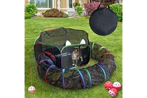 Outdoor cat Enclosure – Cat Tent Play Pen for Awesome Indoor and Outdoor Fun, Pet Playpen with Interactive Toys - Outside Cat Playpen Pet Enclosure Easy Assembly and Portable E & E's Meow Mansion