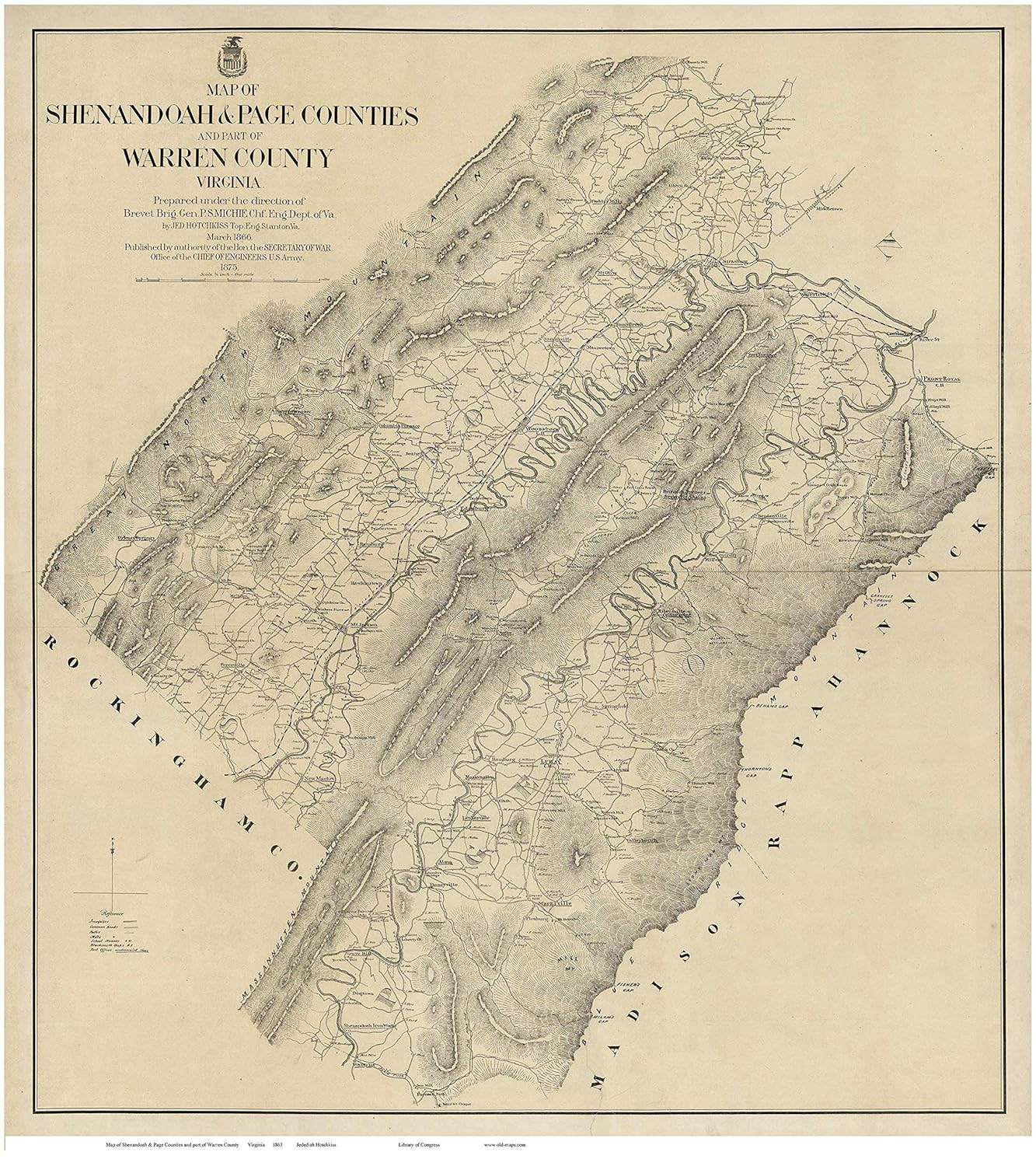 Shenandoah & Page Counties and part of Warren County Virginia 1870 Wall Map With