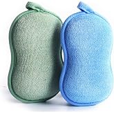 BabaMate Baby Bath Sponge - Ultra Soft Baby Sponge for Bathing - Kids Bath Sponges for Infants, Toddler Bath Time, 2 Count (1 Pack) - Green Blue