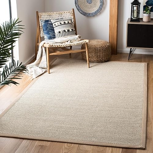 Safavieh Natural Fiber Collection NF143B Border Sisal Area Rug, 5' x 8', Marble / Linen