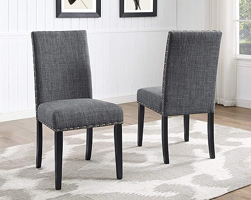 Roundhill Furniture Biony Gray Fabric Dining Chairs with Nailhead Trim