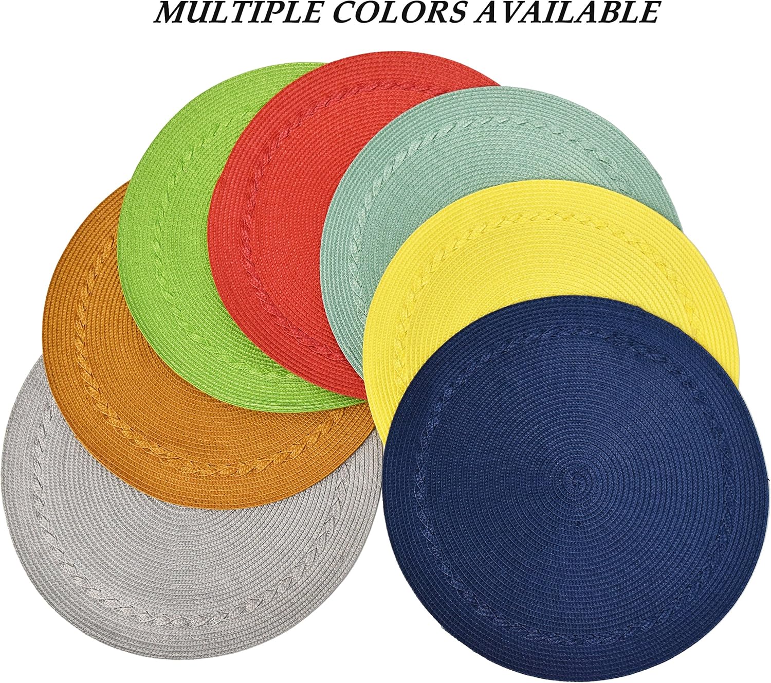 Benson Mills Braided Edge Round Placemats (Set of 6), 15", Navy: Home & Kitchen