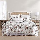 Laura Ashley - Twin Comforter Set, Reversible Brushed Cotton Flannel Bedding with Matching Sham, Luxuriously Soft & Warm Home Decor (Ashfield Red, Twin)