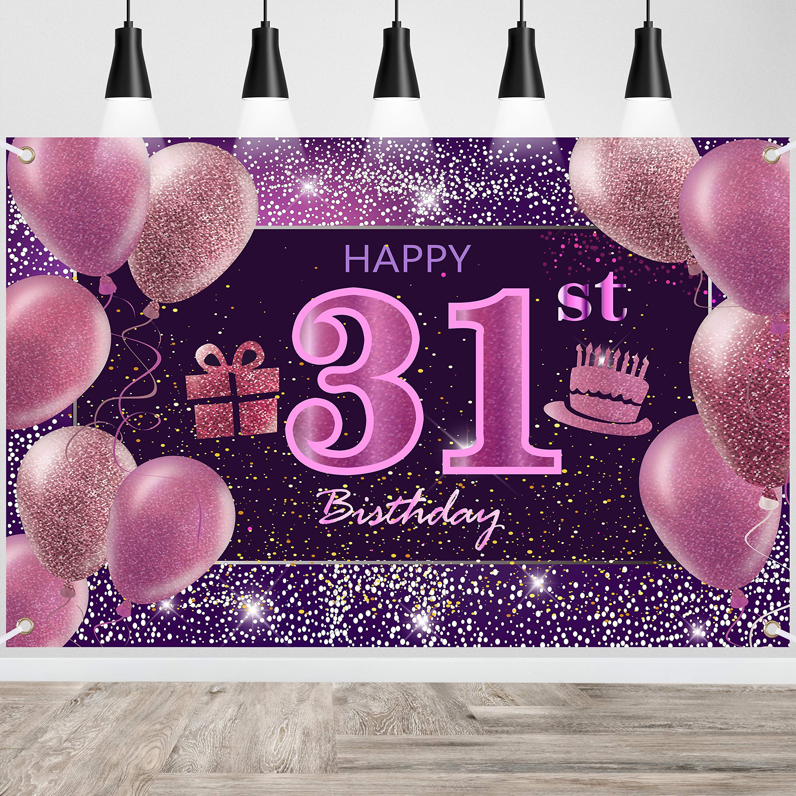 IMISI 31st Birthday Decorations - Happy Birthday Banner, Pink Backdrop for Party