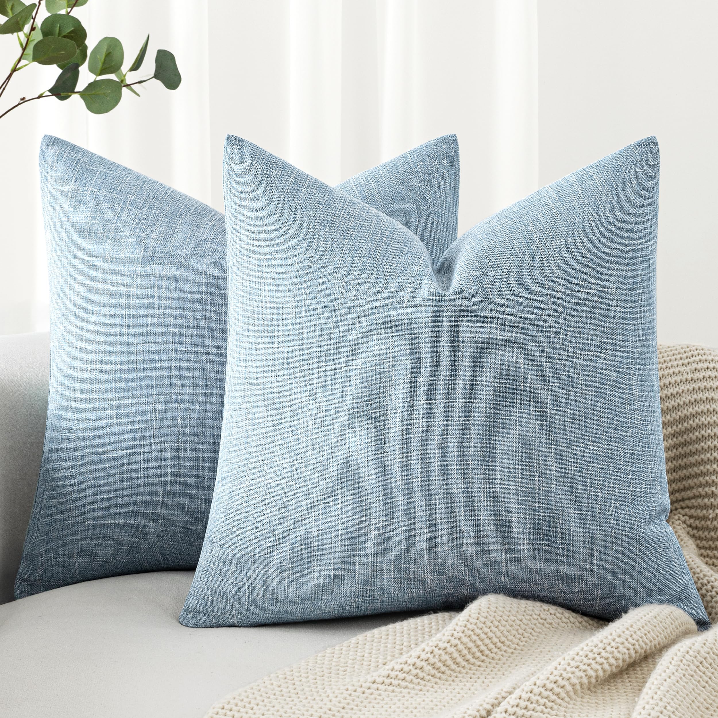 Photo 1 of MIULEE 26x26 Inch Euro Linen Burlap Pillow Covers, Set of 2 Large Square Farmhouse Boho Decorative Pillows - Light Blue Home Decor for King Bed, Sofa, Couch, Bedroom,Livingroom
