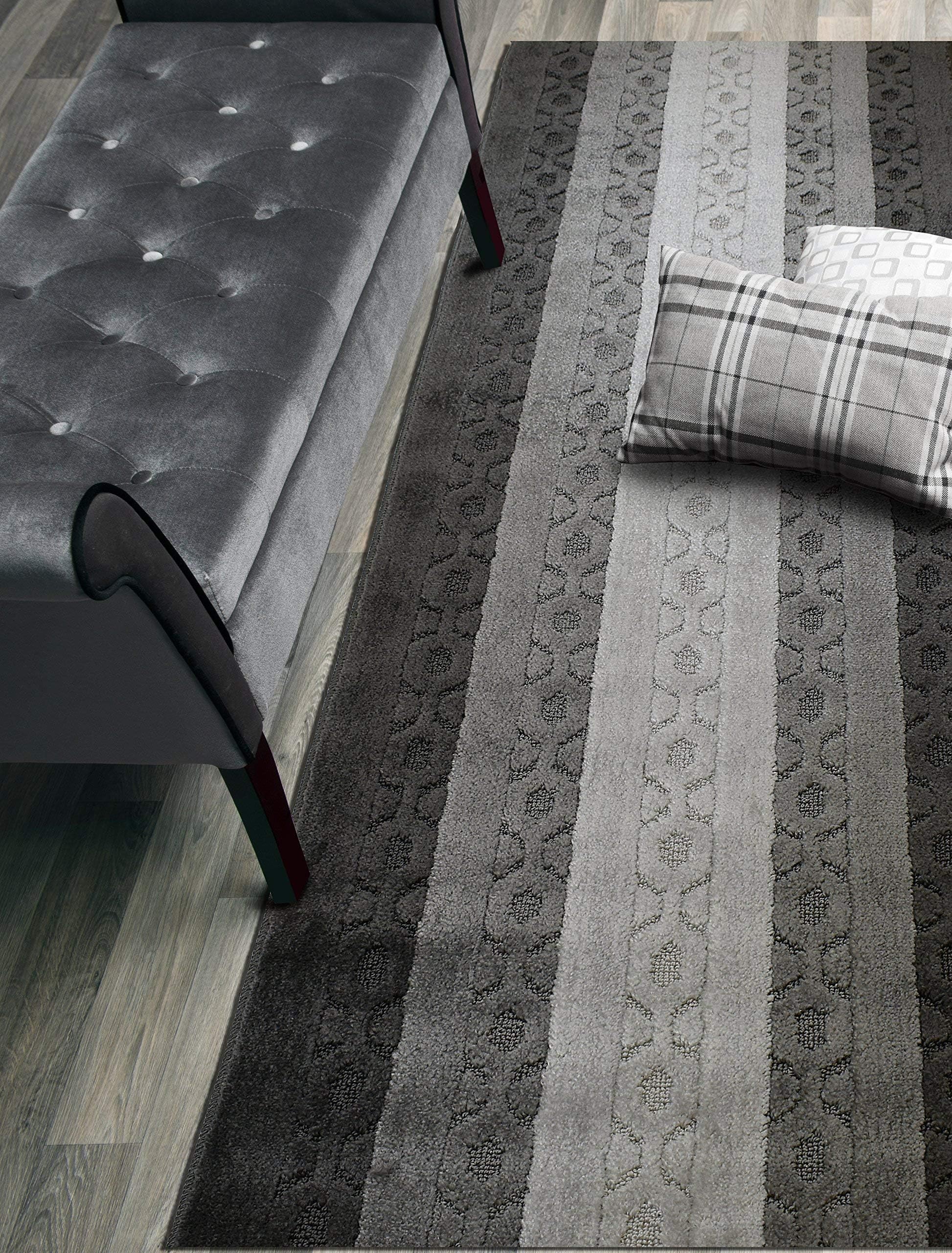 Custom Size Trellis Hallway Runner Rug Slip Resistant Rubber Back, 26 Inch Wide x Your Choice of Length Size, Anthracite, 26 Inch X 20 Feet, Sold and Priced Per Foot