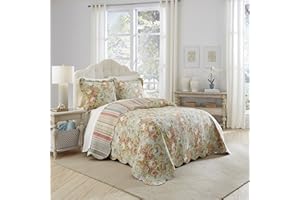 Waverly Spring Bling Modern Farmhouse Floral 3-Piece Reversible Quilt Bedpread Set, King, Vapor