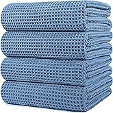 POLYTE 430 GSM Microfiber Oversize Quick Dry Lint Free Bath Towel, 60 x 30 in, 4 Pack (Waffle Weave)