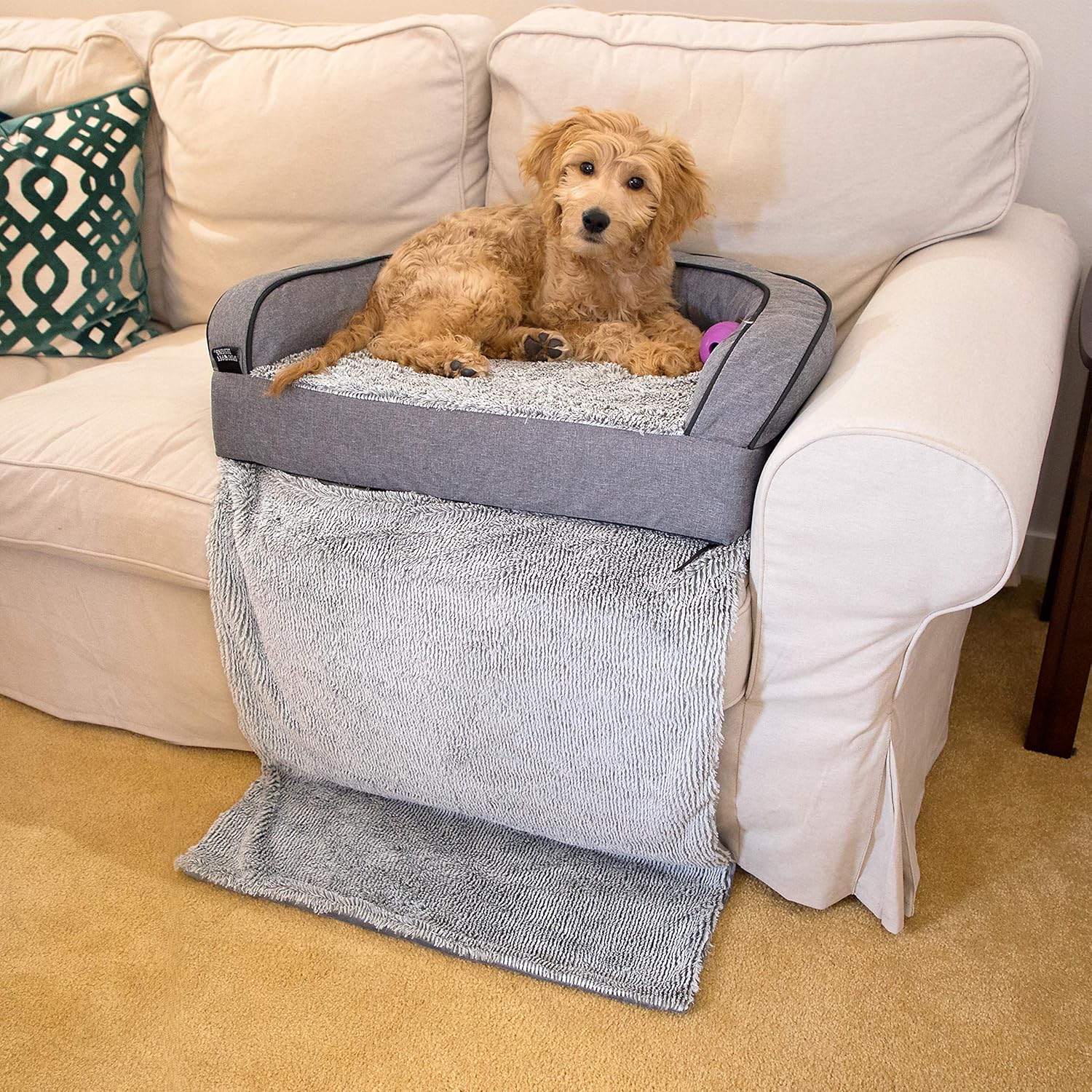 SportPet Designs Luxury Sofa Lounge Pet Bed, Blanket Reversible, Water-Resistant Liner, Top Memory Foam - Large, Gray (CM-10055-CS01) : Pet Supplies