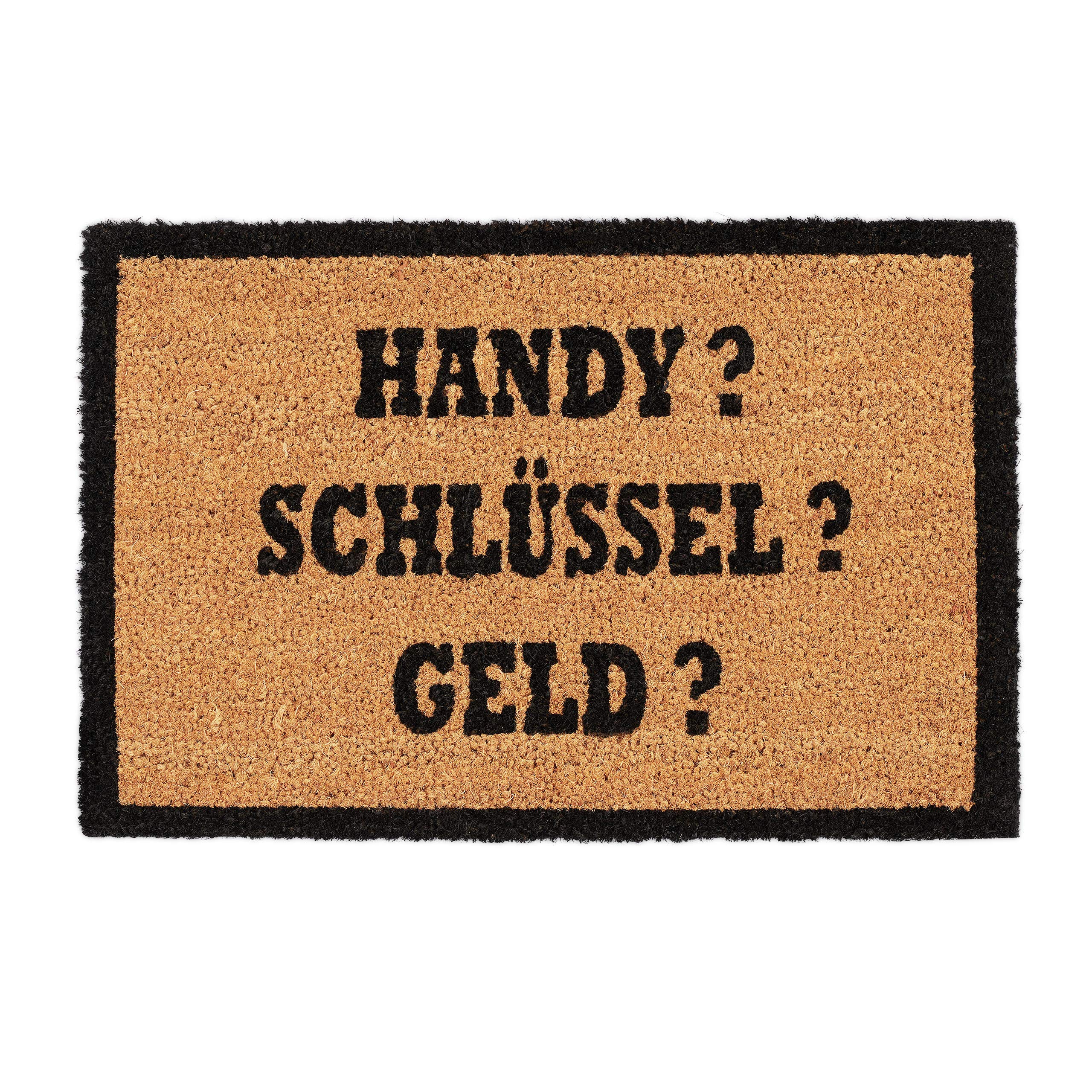 Relaxdays Doormat GOT EVERYTHING, Coir Door Mat, No-Slip Outdoor Rug, Welcome Mat, PVC, 40x60 cm, Natural/Black