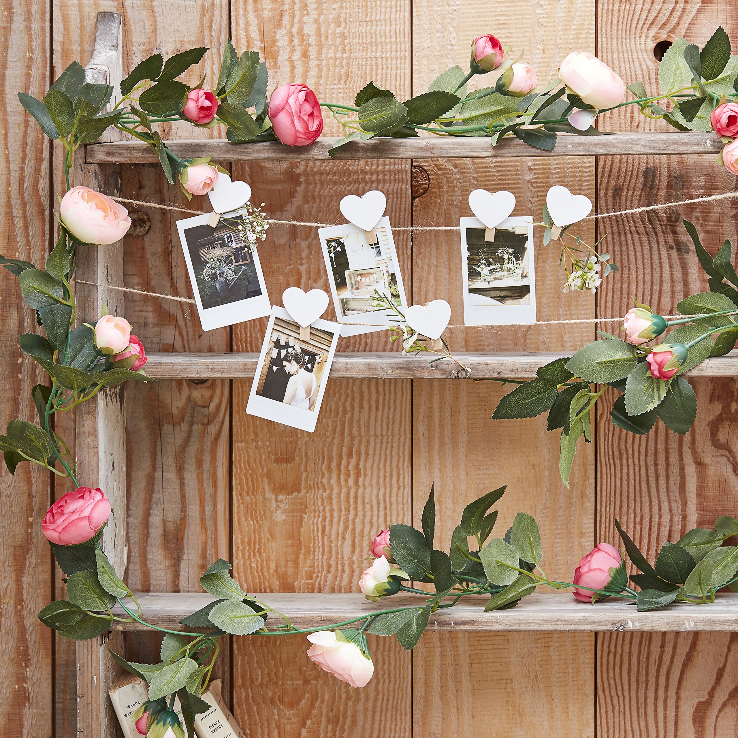 Ginger Ray Artificial Pink Rose Flower Garland - Rustic Country