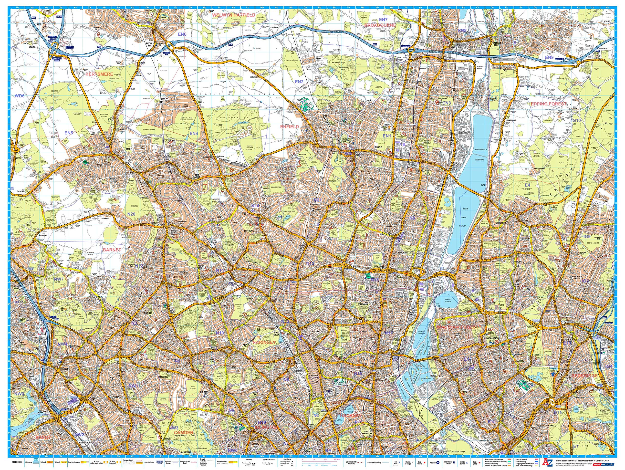 A-Z London Master Plan - North - 40" x 30.25" Laminated Wall Map