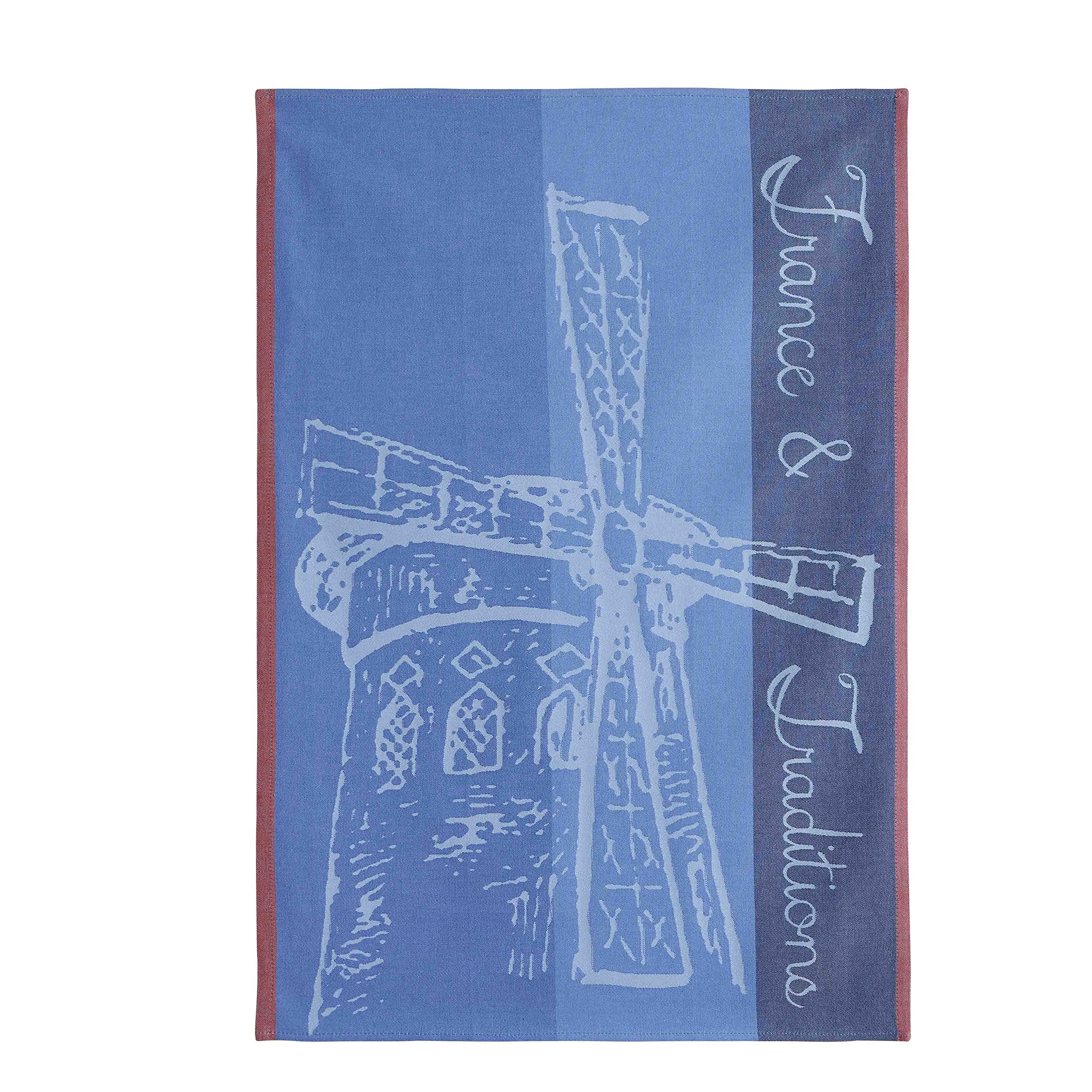 Coucke Moulin Rouge Rouge Blue French Cotton Jacquard Towel, 20" x 30", 100% Cotton
