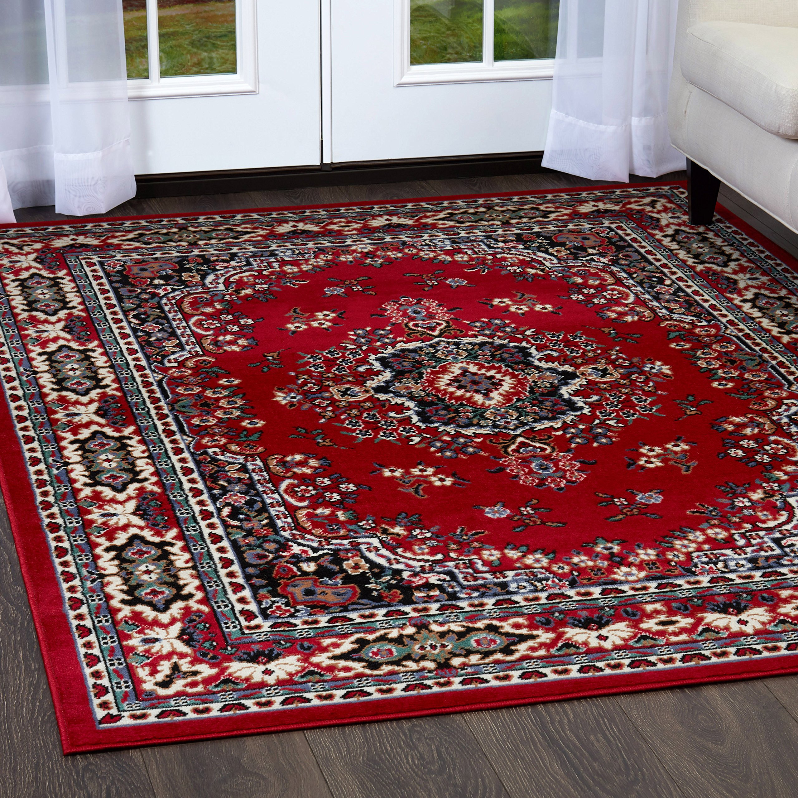 Home Dynamix Premium Sakarya Area Rug by Traditional Persian-Inspired Carpet | Stylish Medallion Print and Classic Boarder Design | Red, Cream, Multicolor 3'7" x 5'2"