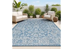 JONATHAN Y Weave Floral Indoor Outdoor Area Rug 8X10 Navy/Gray, Tela Bohemian Textured for Backyard, Patio, Porch, Easy-Cleaning, High Traffic, Pet-Friendly, Non-Shedding (SMB100B-8)
