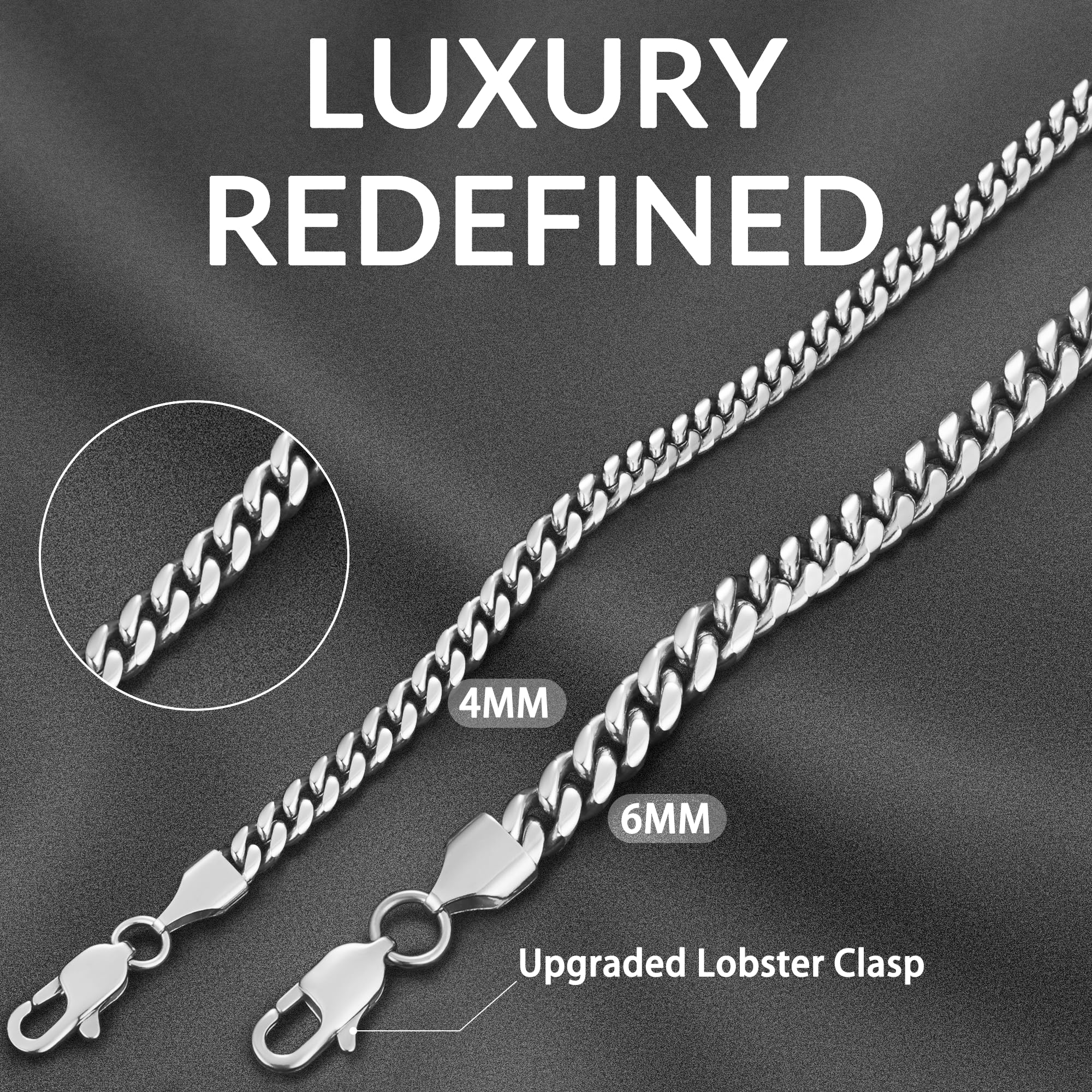 Momlovu 18K Gold Plated Chain Silver Tone Chain for Men Boys, 4mm/6mm 18K Gold Plated Stainless Steel Cuban Link Chain, Cool Men's Necklace Chain 18/20/22/24/26 Inch, Durable Lobster Clasp