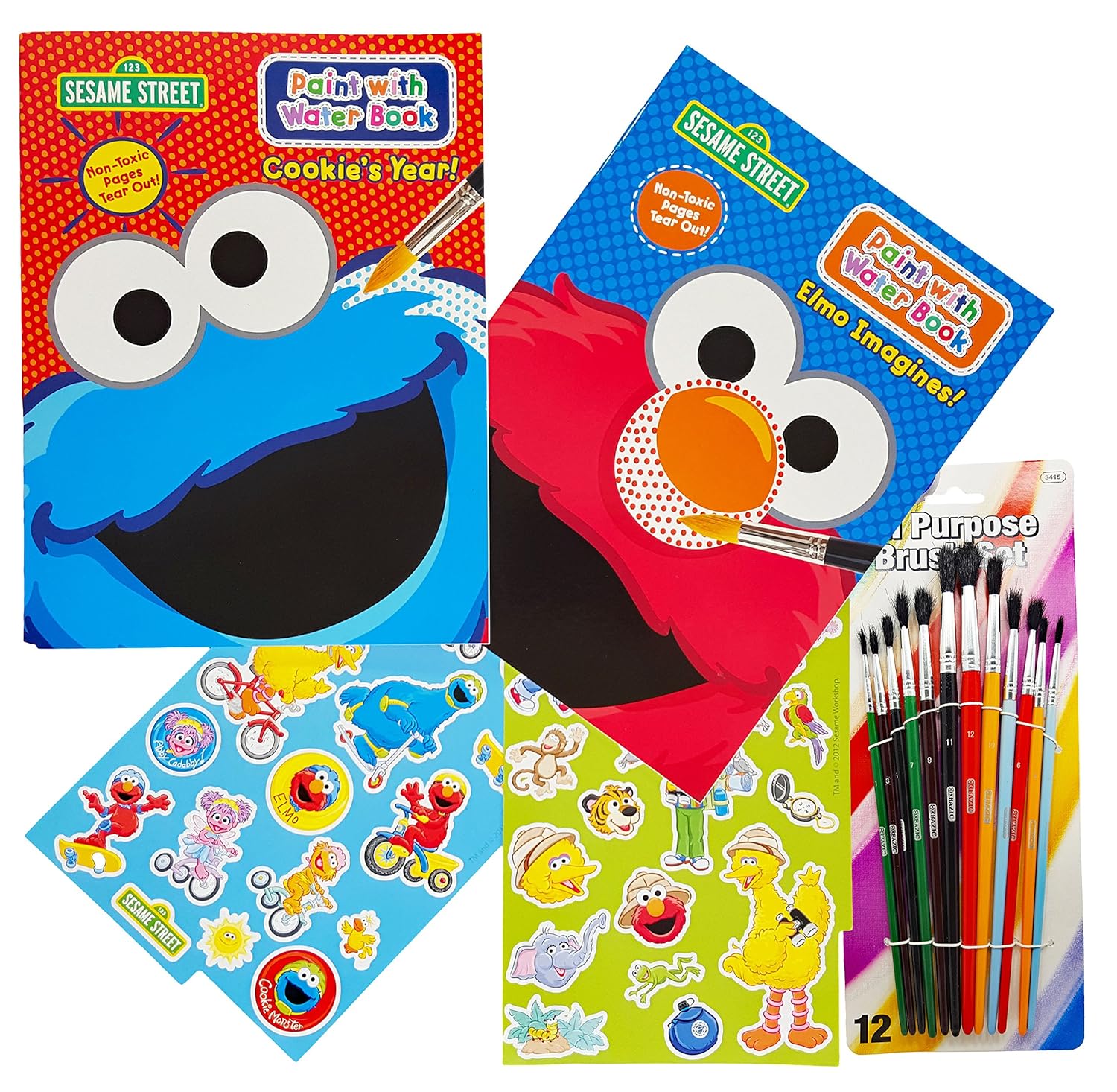 Sesame Street Paint With Water Books Set Of 2 With 1 Paint Brush Set eBay